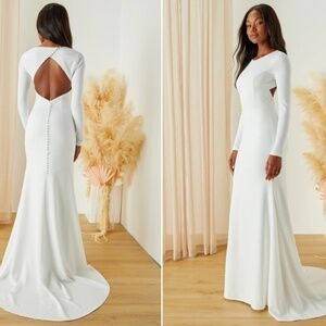 LULU's Bridal Wedding Chic Conservative Minimalist Mermaid Trumpet Maxi Gown
